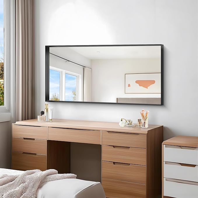 Black Bathroom Mirror, 24x48 Inch Rectangular Framed Mirror, Large Wall Mounted Bathroom Vanity Mirror Over Sink for Bedroom,Restroom, Living Room, Hangs Vertically or Horizontally