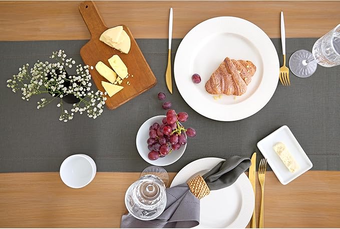 Solino Home Linen Steel Gray Table Runner 90 Inches Long - 100% Pure Linen Hemstitch 14 x 90 Inch Table Runner for Dining, Fall, Autumn - Classic Hemstitch