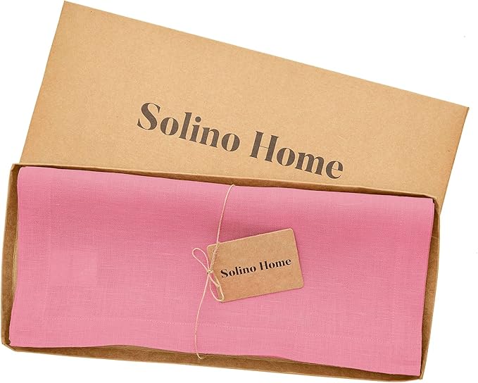 Solino Home Linen Table Runner 108 Inches Long - 100% Pure Linen Pink Carnation Table Runner 14 x 108 Inch for Halloween - Fete