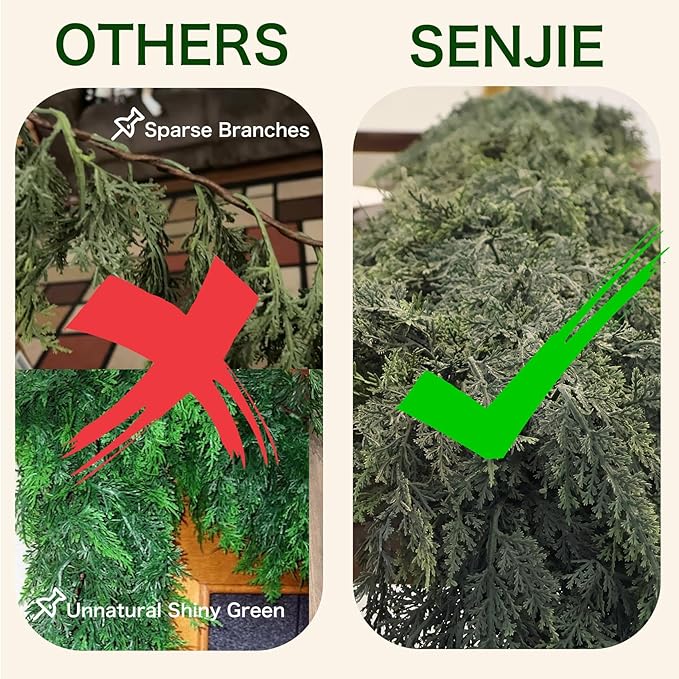 2Pcs 6FT Christmas Cedar Garland Artificial Real Touch Thickness Realistic Greenery Pine Garland for Mantle Fireplace Outdoor Indoor Christmas Decorations