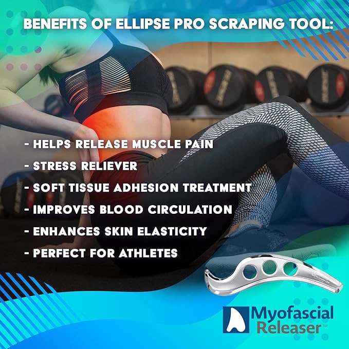 Professional Muscle Scraper Tool - Patented IASTM Massage Tools for Physical Therapy, GuaSha Tool for Body Myofascial Release - Medical Grade 304 Stainless Steel Muscle Scraping Tool - Ellipse Pro