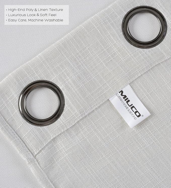 MIUCO Semi Sheer Curtains Poly Linen Textured Solid Grommet Curtains 84 Inches Long for Bedroom 2 Panels (2 x 37 Wide x 84" Long) Beige