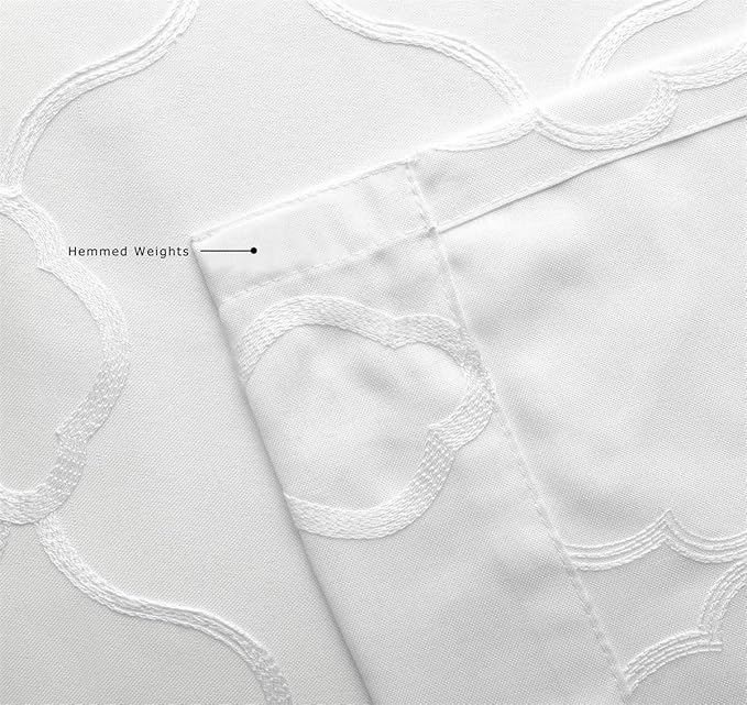 MIUCO Moroccan Embroidered Semi Sheer Curtains Faux Linen Grommet Window Curtains for Bedroom Living Room 84 Inches Long 2 Panels, Pure White