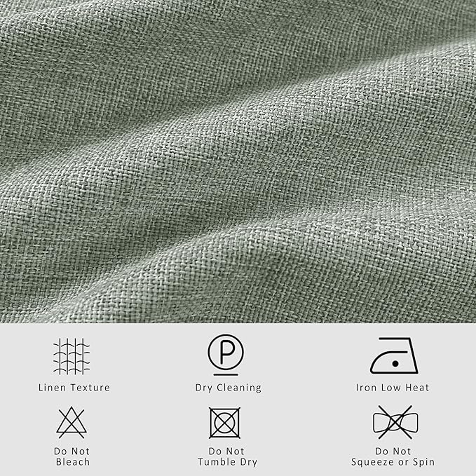 Macochico 100”Wx102”L 100% Blackout Pinch Pleated Linen Curtains for Sliding Door Bedroom Living Room Farmhouse Thermal Insulated Fog Green Burlap Drapes with Tieback 1 Panel Shabby Chic Style