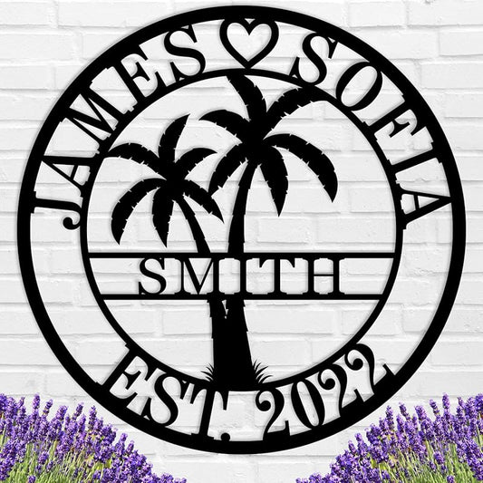 Personalized Metal Palm Tree Sign, Custom Signs Outdoor Palm Tree, Personalized Palm Tree Sign, Metal Palm Anniversary Gift, Palm Tree Metal Wall Art, Custom Metal Sign with Palm Tree