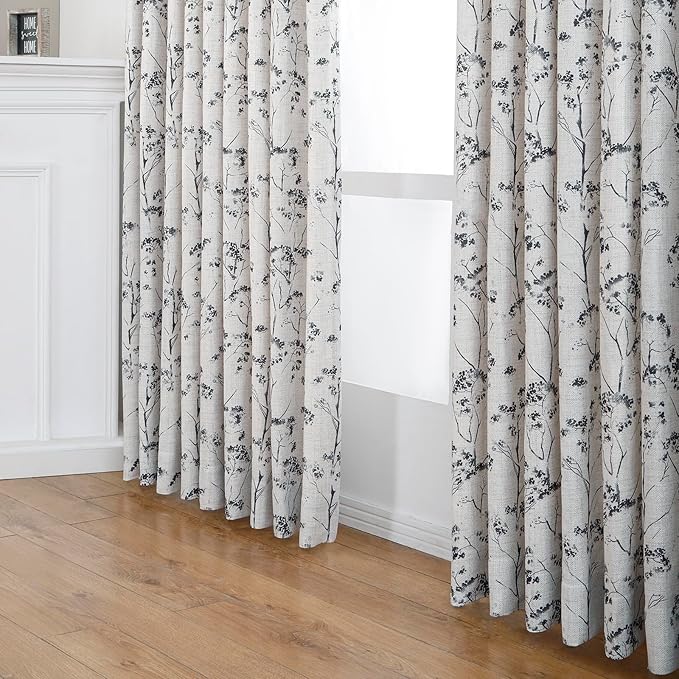 Pinch Pleated Floral Linen Curtains 2 Panels Elegant Light Filtering Privacy Drape,40 Inch Wide by 106 Inch Long Curtains Suitable for Living Rooms and Bedrooms