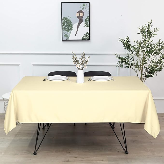 sancua Rectangle Tablecloth - 90 x 156 Inch - Water Resistant Spill Proof Washable Polyester Table Cloth, Decorative Fabric Table Cover for Dining Tables, Buffet Parties and Camping, Beige
