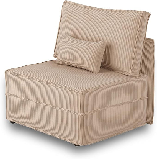 HOOOWOOO Modular Sectional Sofa Couch,Matching Free Combination Cloud Couch Armless Chair(Camel Corduroy)