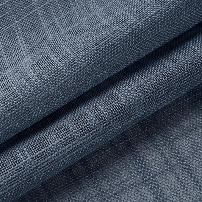 MIUCO Semi Sheer Curtains Poly Linen Textured Solid Grommet Curtains 95 Inches Long for French Doors 2 Panels (2 x 37 Wide x 95" Long) Dusty Blue
