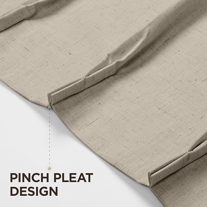 Joydeco Pinch Pleated Linen Curtains for Living Room, 100% Blackout Darkening Curtains 72 inches Length 2 Panel Thermal Insulated Pinch Pleat Drapes(Cobblestone,40'' Wx72'' L)