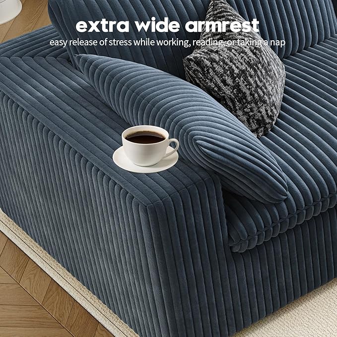 LoveSeat Cloud Couch Modular Sectional Sofa for Living Room,Modern Sofa with Deep Seat，2 Seater Boneless Couch,Comfy Upholstered Corduroy Couches for Apartment, Studio, Office,Bedroom，Blue