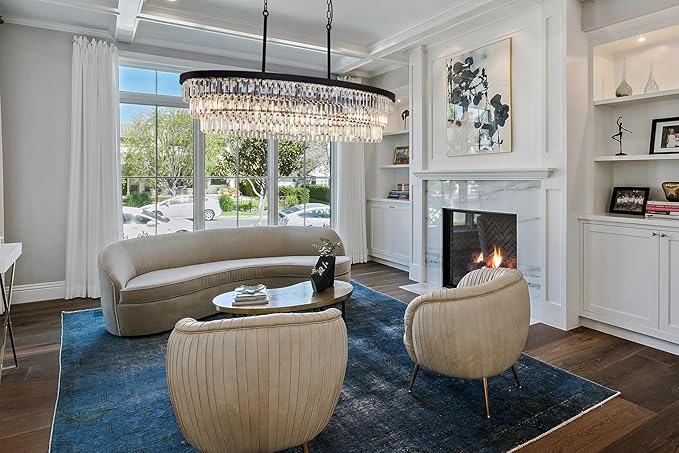 TOCHIC Crystal Chandelier 47 inch, 9 Lights Large Black Crystal Chandeliers for Dining Room, Modern Farmhouse Oval Chandelier Kitchen Island Lighting Fixture for High Ceiling, Living Room, Bar