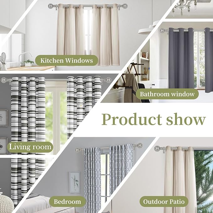 Silver Adjustable Curtain Rods for Windows:66-120 Inch Farmhouse Heavy Duty Curtain Rod for Bedroom Living Room,Boho Decorative Rustic Drapery Rods with Vintage Coastal Finial,Antique Silver