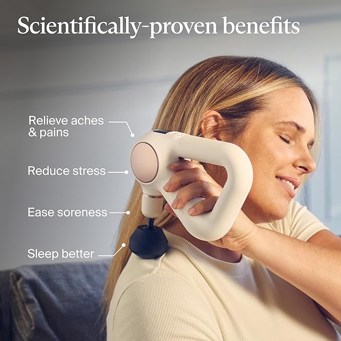 TheraGun Therabody Sense Percussion Massage Gun - Deep Tissue Personal Massager with Preloaded Routines for Stress Relief, Pain Relief & Muscle Soreness in Neck, Back, Leg, Knee, and Shoulder (White)