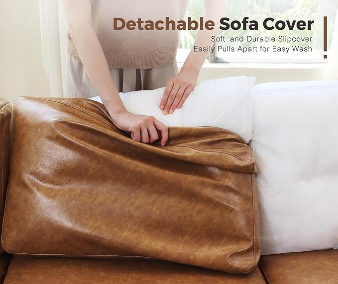 118.5" Faux Leather Modular Sectional Sofa with Storage Seat, Modern 6 Seater Couch Deep Seat with Removable Cover DIY Combination Brown