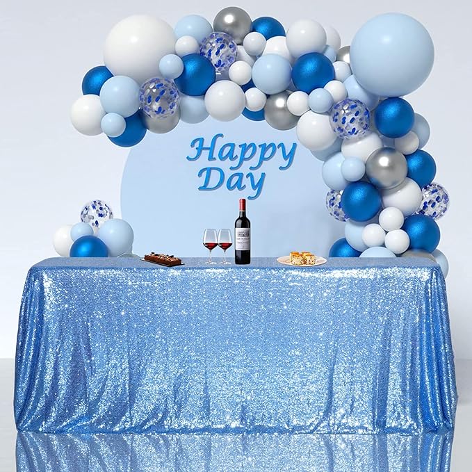 SquarePie Sequin Tablecloth 90 x 132 Inch Baby Blue Sparkly Table Linen for Wedding Party