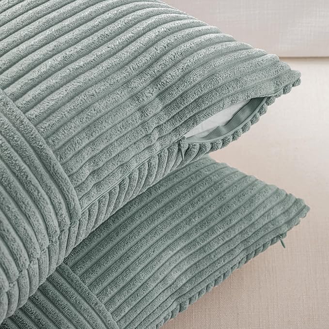 Fancy Homi 2 Packs Grey Blue Samll Decorative Throw Pillow Covers 14x14 Inch with for Couch Bed Sofa, Rustic Farmhouse Boho Home Decor, Soft Corss Patchwork Corduroy Square Cushion Case 35x35 cm
