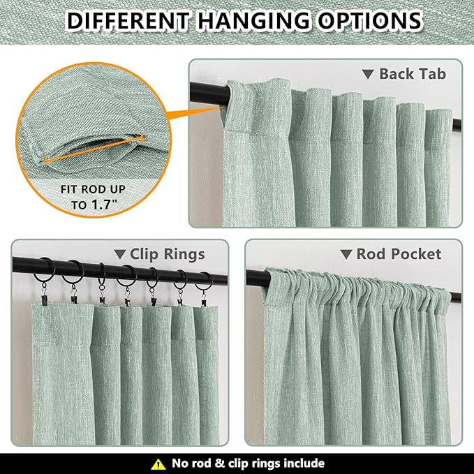MYSKY HOME 95 Inch Curtains Farmhouse Light Filtering Privacy Curtain Drapes for Patio Door Living Room, Linen Look Texture Fabric Bohemian Draperies Soft Touch Back Tab, 50x95, Aqua, 2 Panels