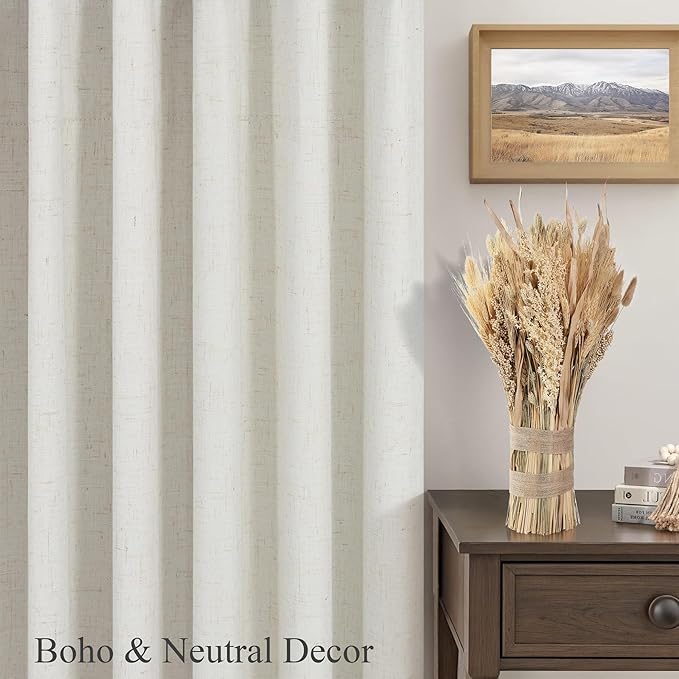100 Inch Curtains Complete Blackout Linen Curtains for Bedroom 2 Panels Set Large Window Custom Length 100 Inches Long Neutral Cream Colored Thermal Drapes for Sliding Glass Doors Shades Blinds 52x100