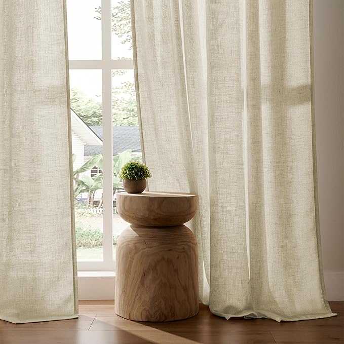 Joydeco Linen Curtains 96 Inch Length 2 Panel Sets,Light Filtering Curtains for Bedroom 70 Inch Wide Living Room Drapes with Back Tabs & Rod Pockets (W70 x L96 Inch, Linen)