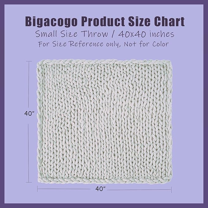Bigacogo Chunky Knit Throw Blanket for Couch, 40x40 inches, 100% Hand Knitted with Thick Jumbo Chenille Yarn, Cozy Soft Large Rope Knot Cable Crochet Blankets for Sofa Bed Living Room, Iron Gray