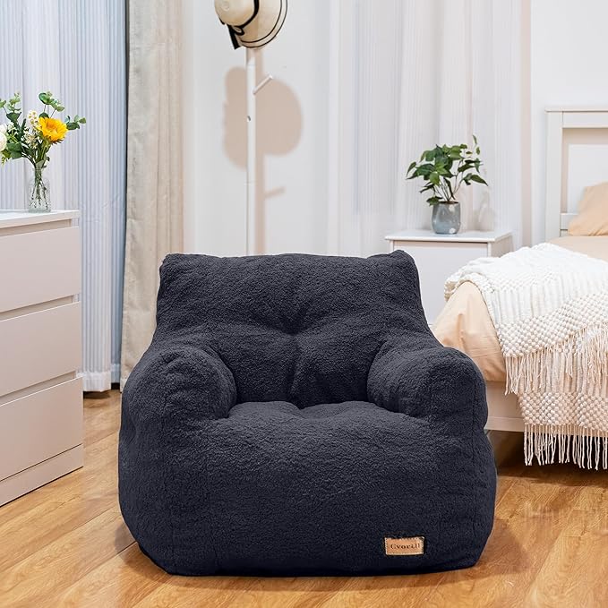 Bean Bag Chair with Filler, Bean Bag Sofa with Tufted Soft Stuffed Filling, Fluffy and Lazy Sofa, Comfy Cozy BeanBag Chairs with Memory Foam for Dorm, Apartment, Living Room (Blue)