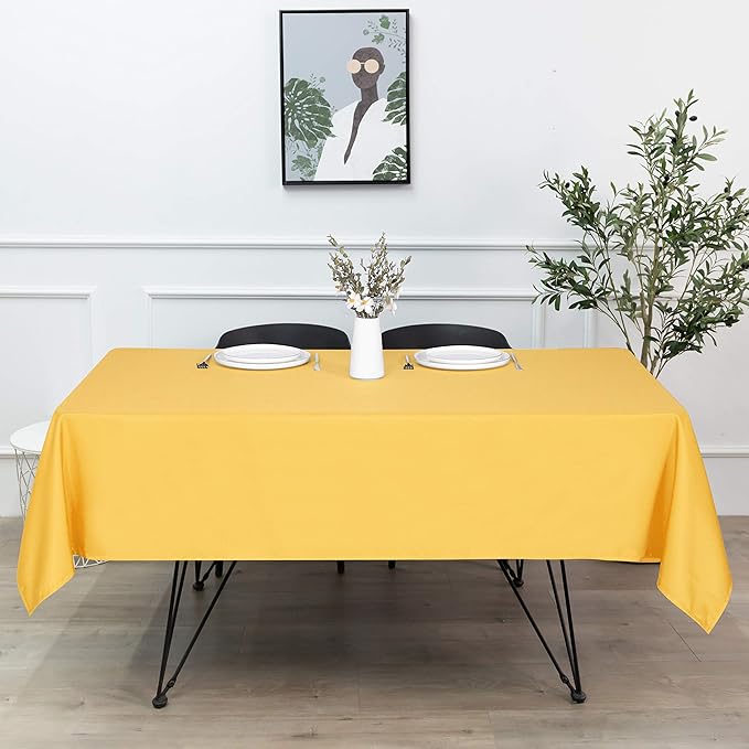 sancua Rectangle Tablecloth - 70 x 90 Inch - Stain and Wrinkle Resistant Washable Polyester Table Cloth, Decorative Fabric Table Cover for Dining Tables, Buffet Parties and Camping, Yellow