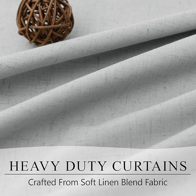 100 Percent Blackout Sliding Glass Door Curtains 120 Inches Long 2 Panels 10 FT Theater Floor to Ceiling Drape Linen Cotton Textured Luxury Curtains Farmhouse Black Out Light Grey Gray White Back Tab