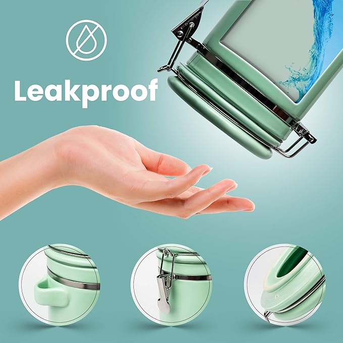 Home Intuition 4-Piece Ceramic Kitchen Canisters Set, Airtight Containers with Wooden Spoons Reusable Chalk Labels and Marker for Sugar, Coffee, Flour, Tea (Mint)