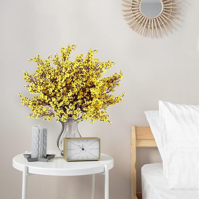 Sggvecsy 15 Pcs Babys Breath Artificial Flowers Gypsophila Bouquets Bulk Real Touch Fake Silk Flowers for Home Wedding DIY Floral Arrangement Kitchen Table Centerpiece Festival Decoration (Yellow)