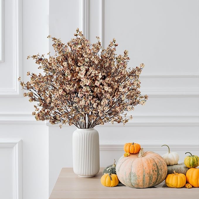 Sggvecsy 15 Pcs Babys Breath Artificial Flowers Gypsophila Bouquets Bulk Real Touch Fake Silk Flowers for Home DIY Floral Arrangement Table Centerpiece Fall Thanksgiving Autumn Decoration (Skin Brown)