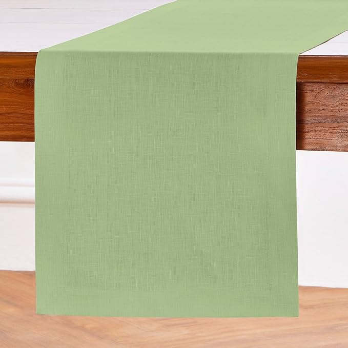 Solino Home Linen Table Runner 108 Inches Long - 100% Pure Linen Laurel Green Dining Table Runner 14 x 108 Inch for Fall, Autumn, Thanksgiving - Fete