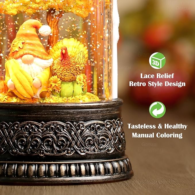 Fall Snow Globe Candle Fall Decorations for Home with Timer Gnome Turkey Pumpkin Autumn Harvest Fall Decor Indoor 9.7 inch