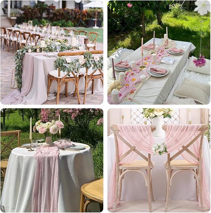 Sioloc 5 Pack Light Pink Cheesecloth Table Runner Fall Autumn Decor for Home 10ft Table Cloth for Tea Wedding Birthday Party Baby Bridal Shower Halloween Thanksgiving