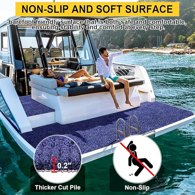 Marine Carpet,6 FT x 14 FT Deep Blue Indoor Outdoor Carpet 0.2" Thick Boat Carpet with Water-Proof TPE Backing, Non-Slide Outdoor Marine Carpet Roll for Home, Patio, Porch, Deck
