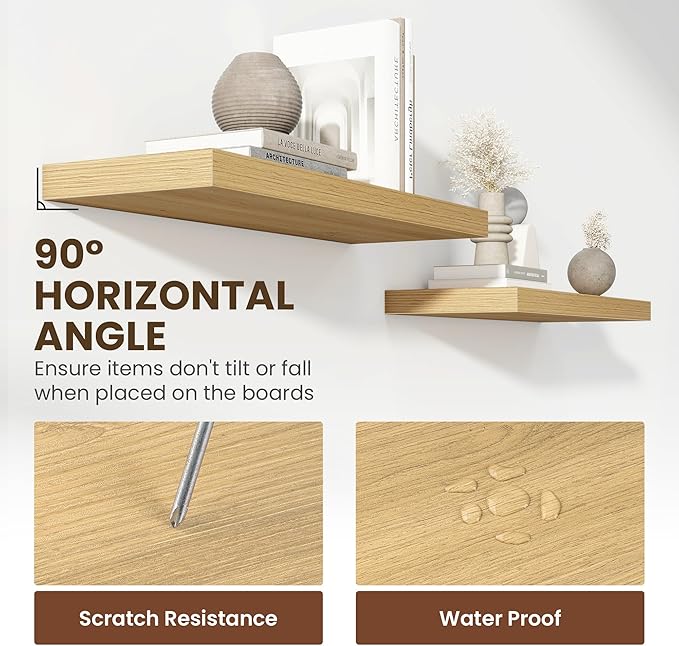 48 Inch Floating Shelves, 12 Inch Deep Floating Shelves for Wall, Large Floating Shelf with Invisible Brackets, Deep Shelves for Bathroom, Bedroom, Living Room, 1 Pack, Natural