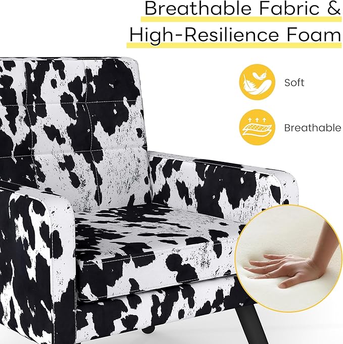 Kromax Mid-Century Modern Accent Chair Set of 2 for Living Room, 496 Lb. Weight Capacity, Dual Armrests, Comfy Extra Large Seat, Timeless Style Perfect for Reading & Relaxing, Cow Pattern