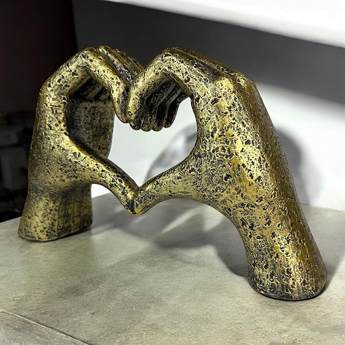 Top Brass Large Rustic Heart Hands Sculpture, 9 3/4” Resin Love Statue – Romantic Decor Accent for Shelf or Mantel – Perfect for Wedding, Valentine's Day or Anniversary (Weathered Bronze)