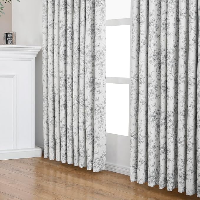 Pinch Pleated Vintage Floral Curtains - Room Darkening Drapes for Bedroom Living Room.2 Panels,60 Inches Wide 92 Inches Long