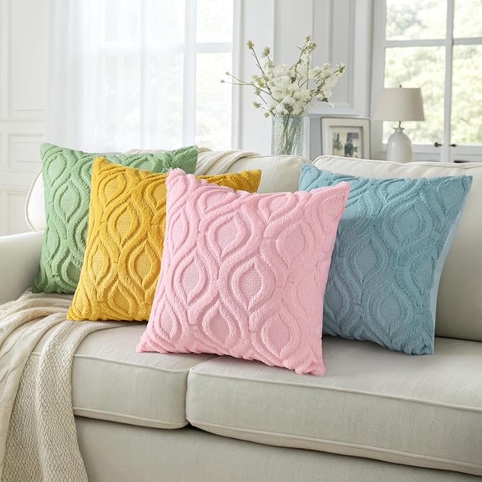 decorUhome Throw Pillow Covers 22x22 Inch Set of 2, Soft Plush Decorative Faux Fur Light Pink Solid Couch Pillow Covers, Accent Farmhouse Neutral Square Euro Pillow Cases for Sofa Bed Living Room