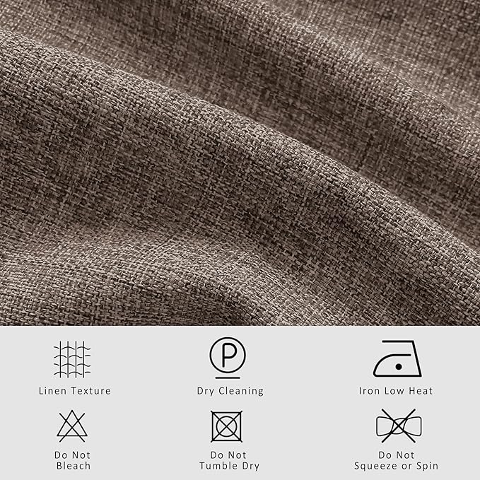 Macochico Light Brown 100% Blackout Linen Curtains 96 Inches Long Pinch Pleated Curtains for Bedroom Living Room Nursery Farmhouse Insulated Sound Reducing Drapery with Tieback 84”Wx96”L 1 Panel