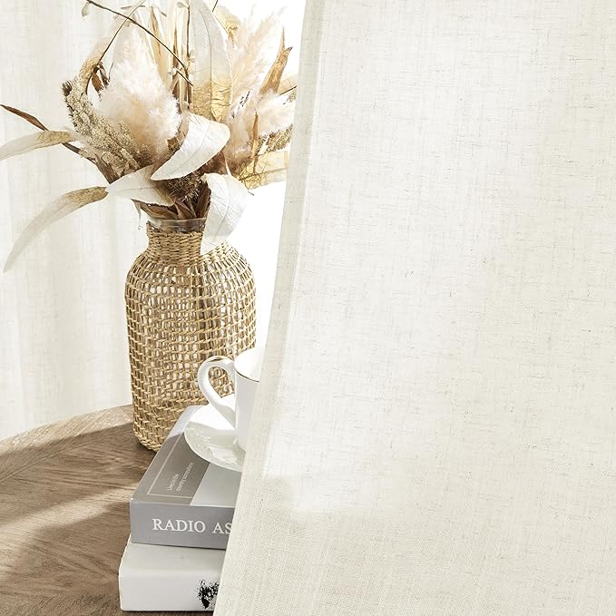 Joydeco Linen Curtains 2 Panel Set - Light Filtering, Ivory on Linen, 96 Inch for Living Room, Cream Drapes With Rod Pocket Back Tab (96" L x 37" W)