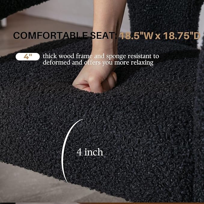 Black Sherpa Dining Chairs Set of 4, Modern Barrel Dining Room Chairs Upholstered Faux Fur Accent Chair with Arms and Round Back for Living Room Kitchen Armchair No Assembly Needed