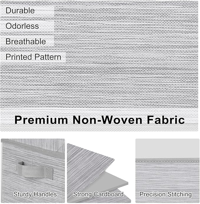 WUIKE Storage Bins with Lids, Collapsible Stackable Storage Bins with Handles, Clothing Storage Containers for Closet, Fabric Shelf Baskets, Large, Light Gray/Slub Gray, 3-Pack