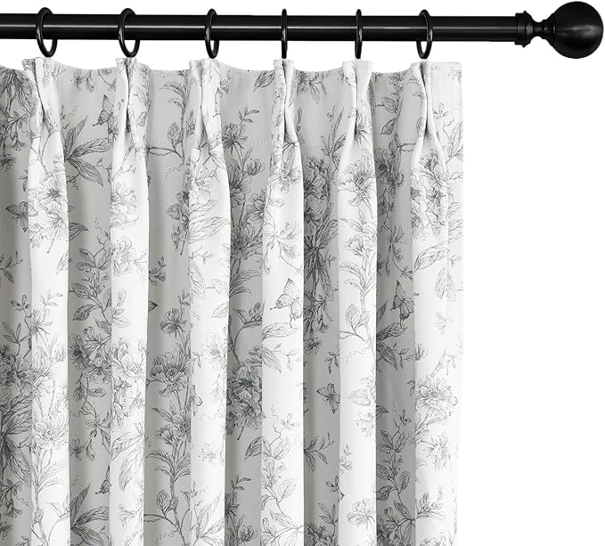 Pinch Pleated Vintage Floral Curtains - Room Darkening Drapes for Bedroom Living Room.2 Panels,60 Inches Wide 92 Inches Long