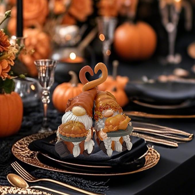 Fall Gnome Decor, Resin Thanksgiving Gnomes for Fall Decoration Indoor Home, Small Autumn Gnome Figurines with Pumpkin Pie and Turkey for Autumn Harvest