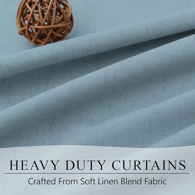 100% Blackout Curtains 90 Inches Long for Living Room 2 Panels Set Light Blocking Heat Darkening Energy Saving Curtain Window Coverings Coastal Beach Linen Farmhouse Drapes Bedroom Stone Blue Chambray