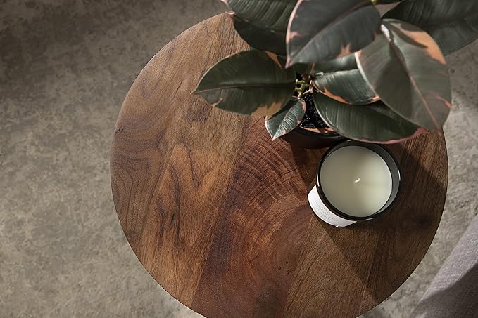 Kate and Laurel Aja Modern Side Table; 15 x 15 x 23; Walnut Brown; Decorative Modern Geometric Wood Bedroom Nightstand Table with Round Tabletop and Unique Slanted Legs