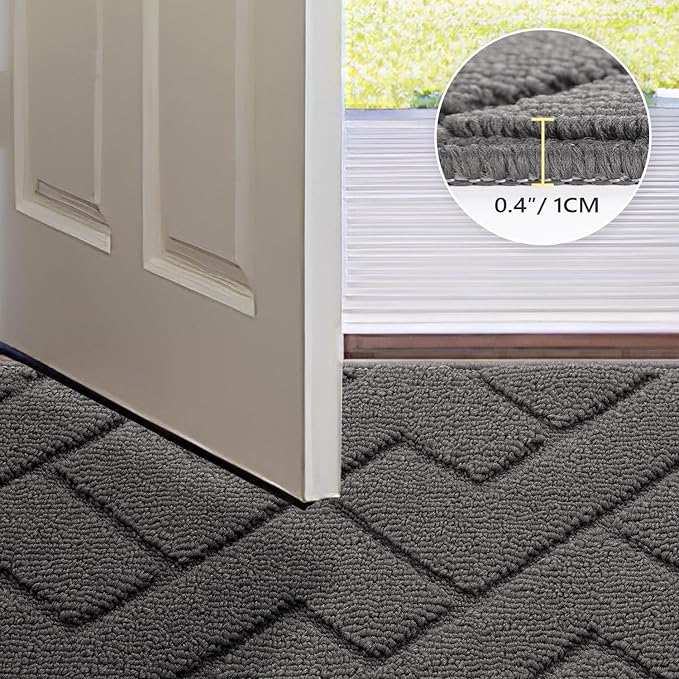 hicorfe Indoor Doormat,Front Back Door Mat Rubber Backing Non Slip Door Mats 24"x35" Absorbent Resist Dirt Entrance Doormat Inside Floor Mats for Entryway Washable Low-Profile (Grey)