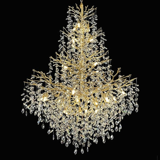 H65'' Gold Tree Branch Crystal High Ceilings Chandeliers, 27-Lights Modern K9 Crystal Staircase Chandeliers, D48'' Foyer Chandelier for High Ceiling, Luxury Large Living Room Chandelier